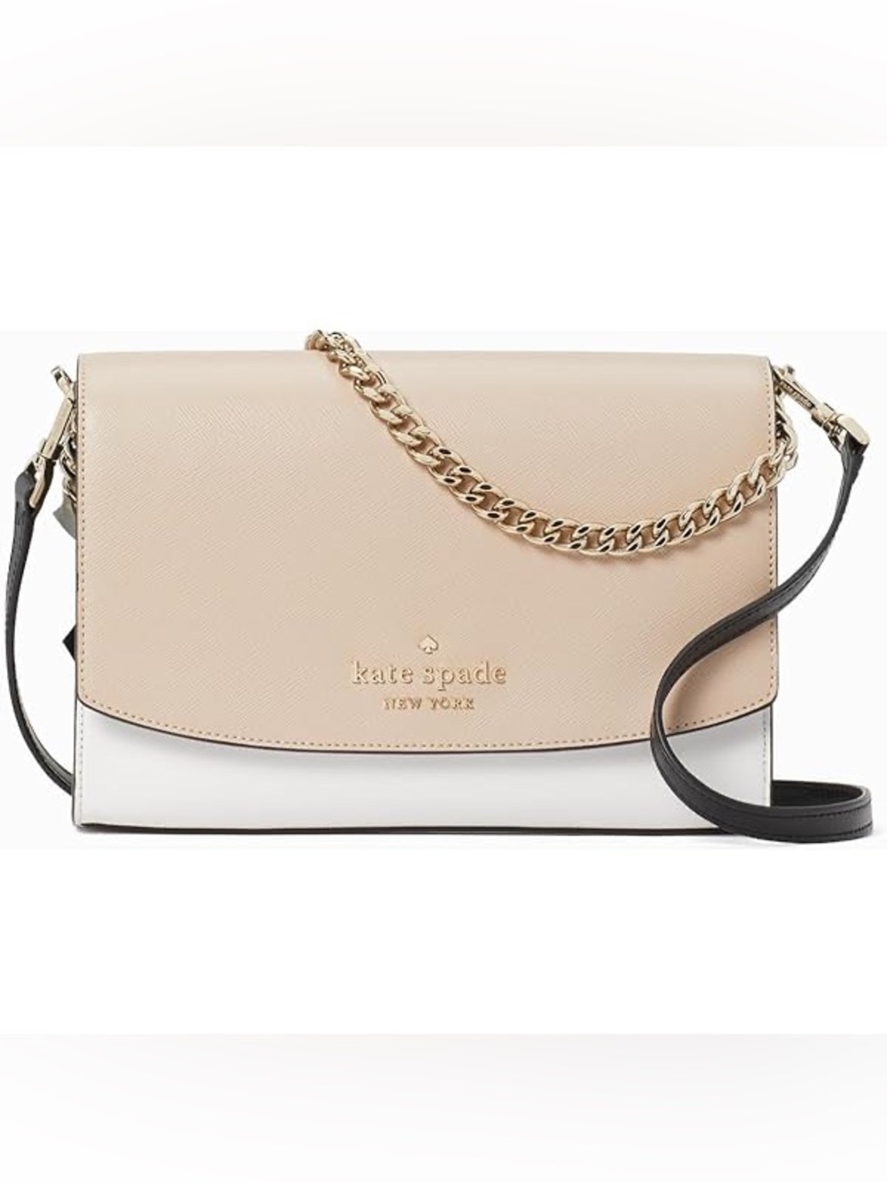 kate spade Beige and White Crossbody with Black Strap and Gold Chain